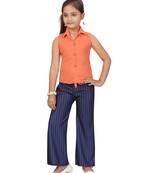 Orange plain blended cotton girls-top-bottom