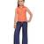 Orange plain blended cotton girls-top-bottom