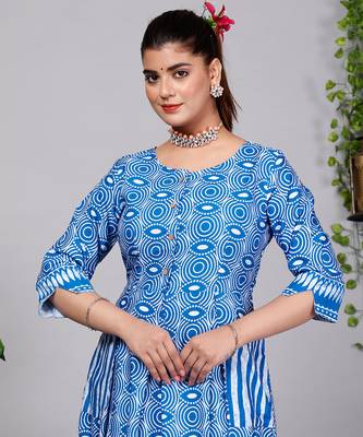 Partywear Designer Steel Blue Pure Cotton Gown 3