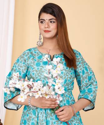 PartyWear Designer Sky Blue Pure Cotton Plazzo Suit 3