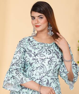 PartyWear Designer Mint Cream Pure Cotton Plazzo Suit 3