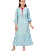 Turquoise plain cotton kids-girl-gowns