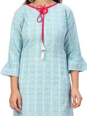 Turquoise plain cotton kids-girl-gowns 5