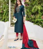 Blue embroidered silk blend salwar