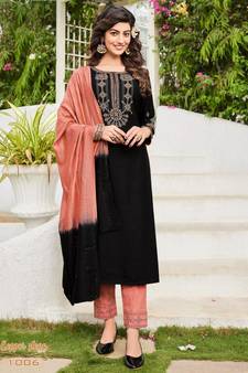 Black embroidered silk blend salwar