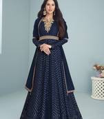 Navy blue embroidery georget semi stitch anarkali gowns