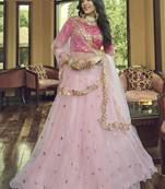 Baby pink embroidered net semi stitched lehenga
