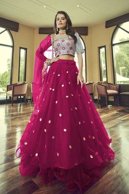 Pink embroidered net semi stitched lehenga 3