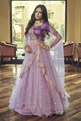 Light purple embroidered net semi stitched lehenga 1