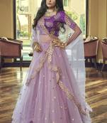 Light purple embroidered net semi stitched lehenga