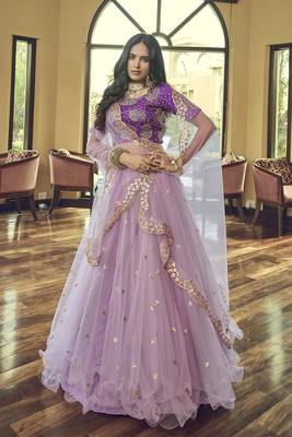 Light purple embroidered net semi stitched lehenga 3