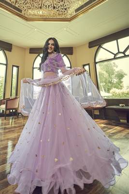 Light purple embroidered net semi stitched lehenga 4
