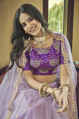 Light purple embroidered net semi stitched lehenga 5