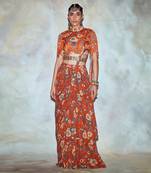 Rust Jaal Print Saree Set