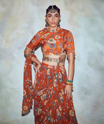 Rust Jaal Print Saree Set 4