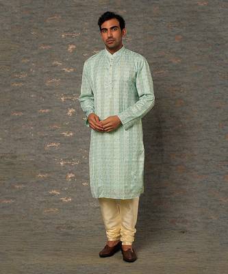 Pista green jaipuri printed kurta set 1
