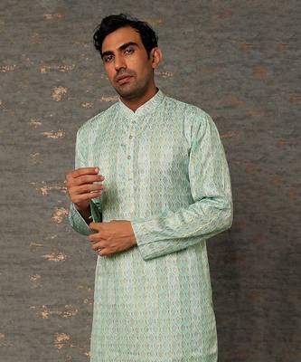 Pista green jaipuri printed kurta set 3