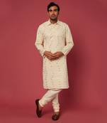 Beige Emb. Shirt Collar Kurta Set