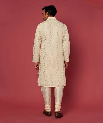 Beige Emb. Shirt Collar Kurta Set 2