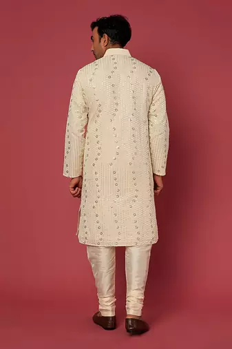 Beige Emb. Shirt Collar Kurta Set