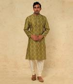 mehendi green block printed kurta set