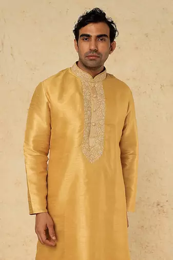 Mustard yellow emb. Kurta set