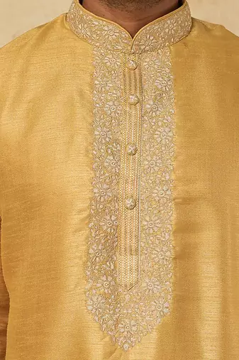 Mustard yellow emb. Kurta set