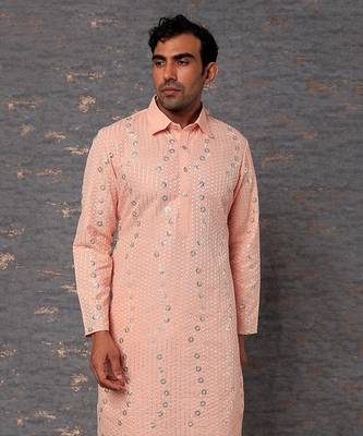 Pink Emb. Shirt Collar Kurta Set 3