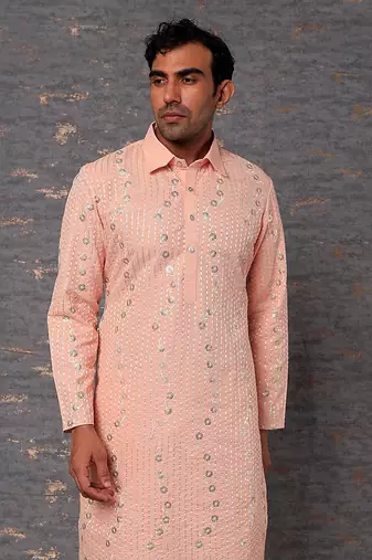 Pink Emb. Shirt Collar Kurta Set