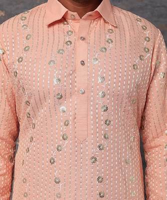 Pink Emb. Shirt Collar Kurta Set 4