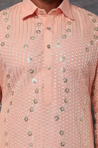 Pink Emb. Shirt Collar Kurta Set