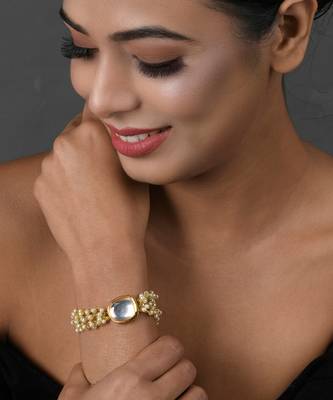Gold-Toned & White Kundan Charm Bracelet 1