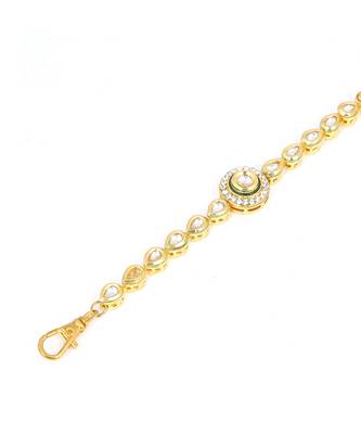 Gold toned kundan inspired bracelet with pearls 5