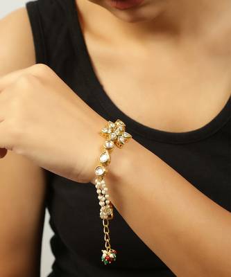 Floral Kundan Gold Tone bracelet with multicolor beads 6