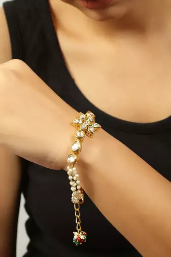 Floral Kundan Gold Tone bracelet with multicolor beads