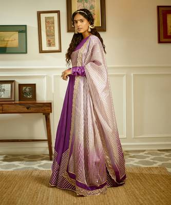 Handembellished Chanderi Anarkali With Organza Dupatta 1