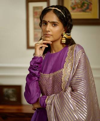 Handembellished Chanderi Anarkali With Organza Dupatta 2
