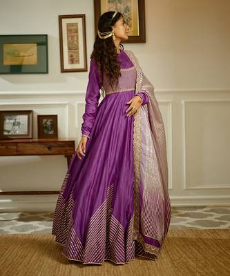 Handembellished Chanderi Anarkali With Organza Dupatta 3