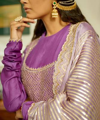 Handembellished Chanderi Anarkali With Organza Dupatta 4