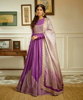 Handembellished Chanderi Anarkali With Organza Dupatta 5