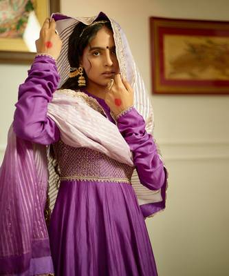 Handembellished Chanderi Anarkali With Organza Dupatta 6