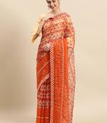 Orange embroidered art silk saree with blouse