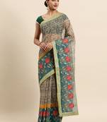 Turquoise Embroidered Art Silk Saree With Blouse