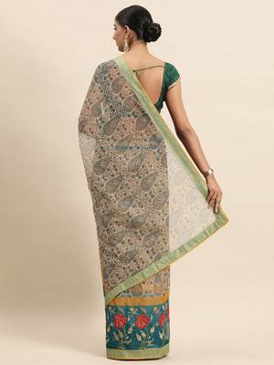Turquoise Embroidered Art Silk Saree With Blouse 3