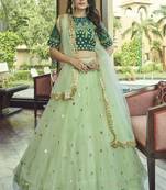 Light green embroidered net semi stitched lehenga