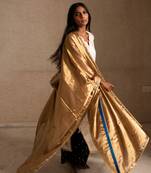 Gold silk tissue chanderi dupatta bordered with hand embroidered sequins