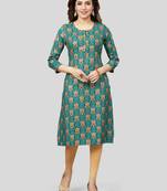 Green printed rayon long-kurtis