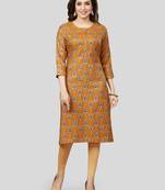Mustard printed rayon long-kurtis
