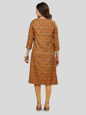 Mustard printed rayon long-kurtis 2