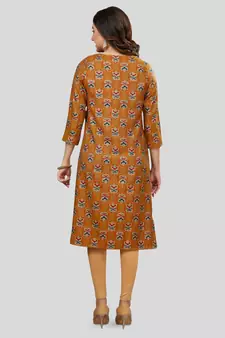 Mustard printed rayon long-kurtis